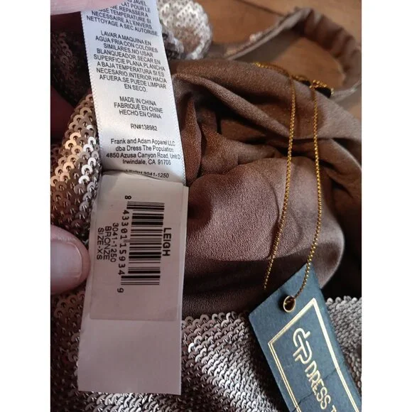 Dress the Population Leigh Sequin Bronze Jumpsuit Womens XS Gold Sleeveless NWT! - Picture 6 of 6
